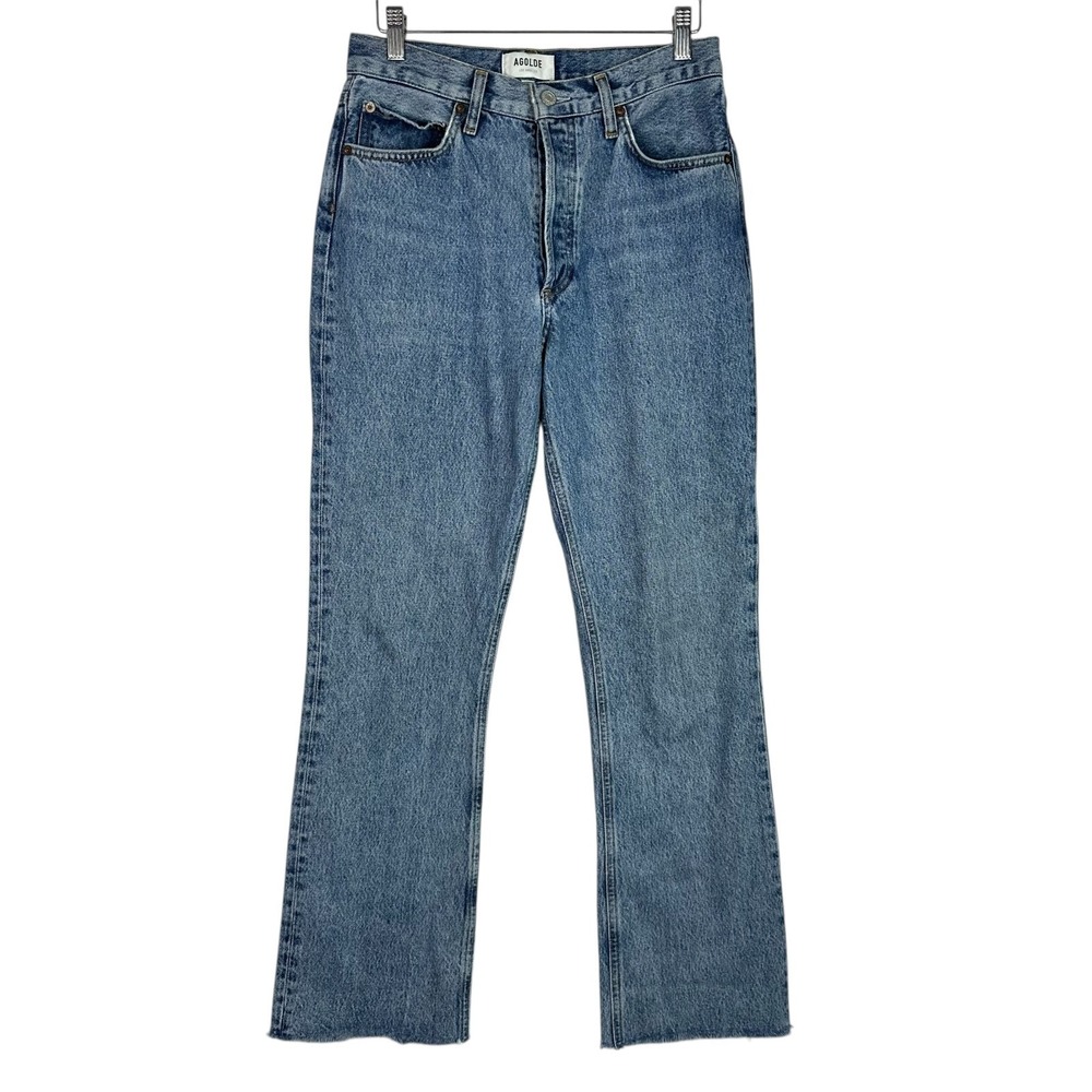 AGOLDE Relaxed Boot 26 High Rise Button Fly Jeans Organic Cotton Raw Hem Blue